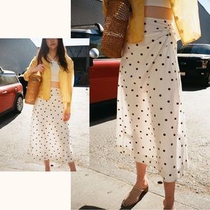 Ganni | Egret White Brown Polka Dot Cotton Poplin Maxi Skirt